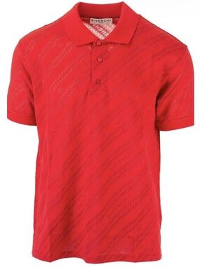 Givenchy Authentic Red Chain Logo Jacquard Short Sleeve Polo Italy Size L